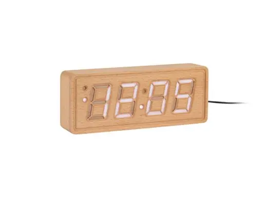 Betrouwbaar Karlsson Wekker Solid Wood Engraved - Met Zacht Roze LED - Licht Hout - 18x4,5x8cm