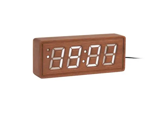 Trendy Karlsson Wekker Solid Wood Engraved - Donker Bruin - 18x4,5x8cm