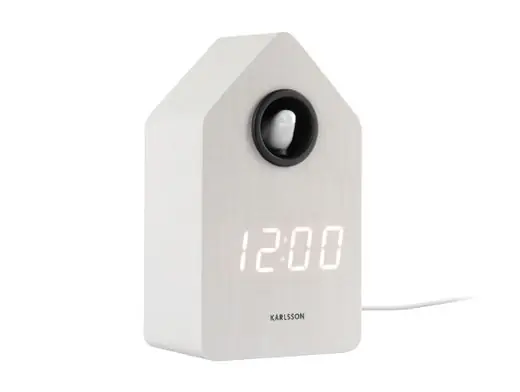 Topkwaliteit Karlsson Wekker Cuckoo LED - Met Koekoeksgeluid - White Wash Hout - 9x6x15,3cm