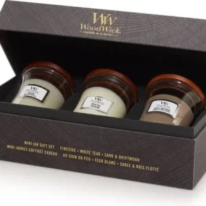 Must-Have Woodwick Geurkaars Gift Set - Set Van 3 - Mini - Woody - 7x7x8cm