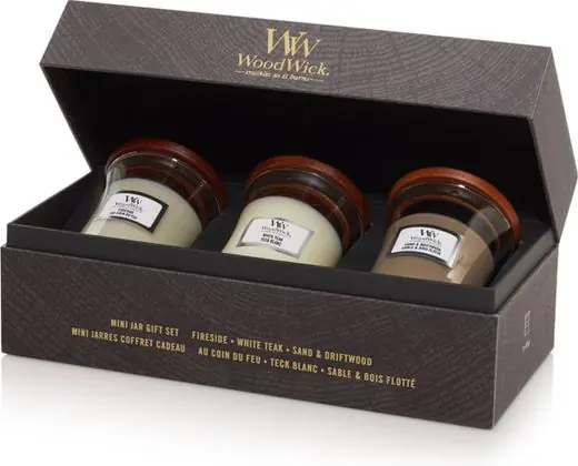 Must-Have Woodwick Geurkaars Gift Set - Set Van 3 - Mini - Woody - 7x7x8cm