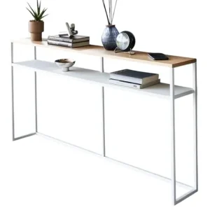 Yamazaki Wandtafel Tower - Gangtafel - Met Plank - Wide - Wit - Naturel Hout - 20,5x126x65cm Bulkbestelling