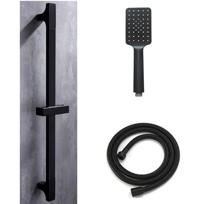 Merkproduct Doucheset Square mat zwart - Handdouche - Glijstang 66 cm - Doucheslang 150 cm