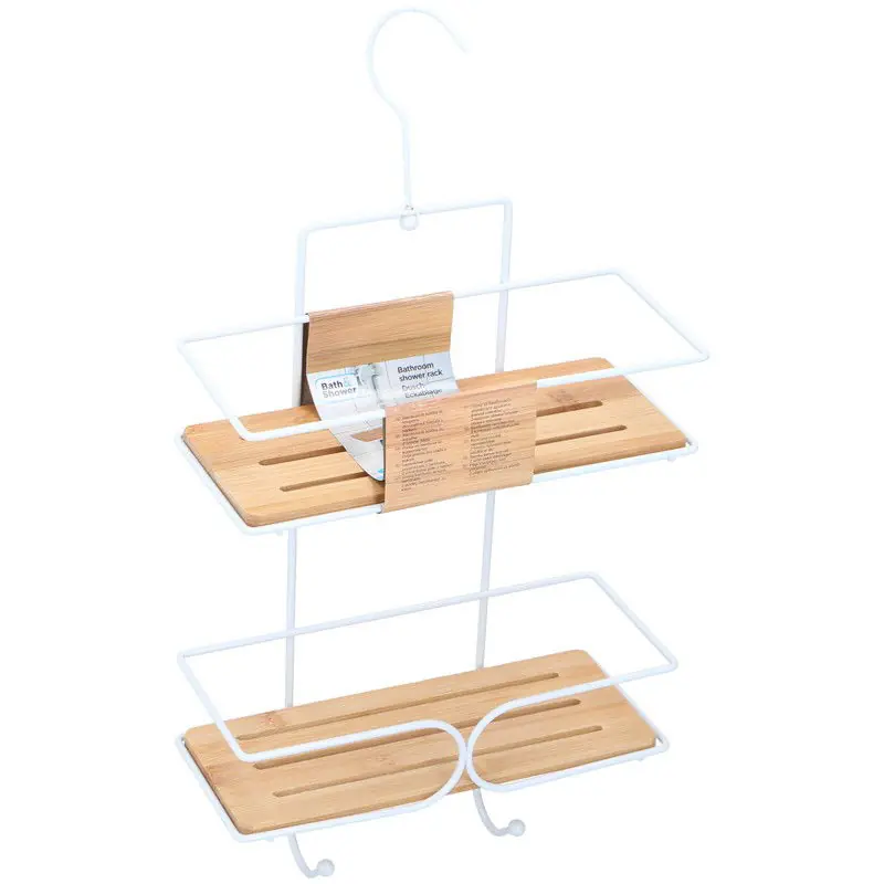 Flitsaanbieding Doucherekje - 2-laags - metaal en bamboe - zuignappen - 47 cm - Douche- en badrekjes