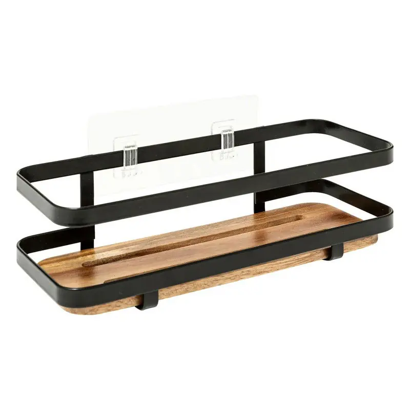 5Five Badkamer douche rekje - metaal/hout - kleefstrip - 25 x 10 x 8 cm - Douche- en badrekjes Laatste Kans