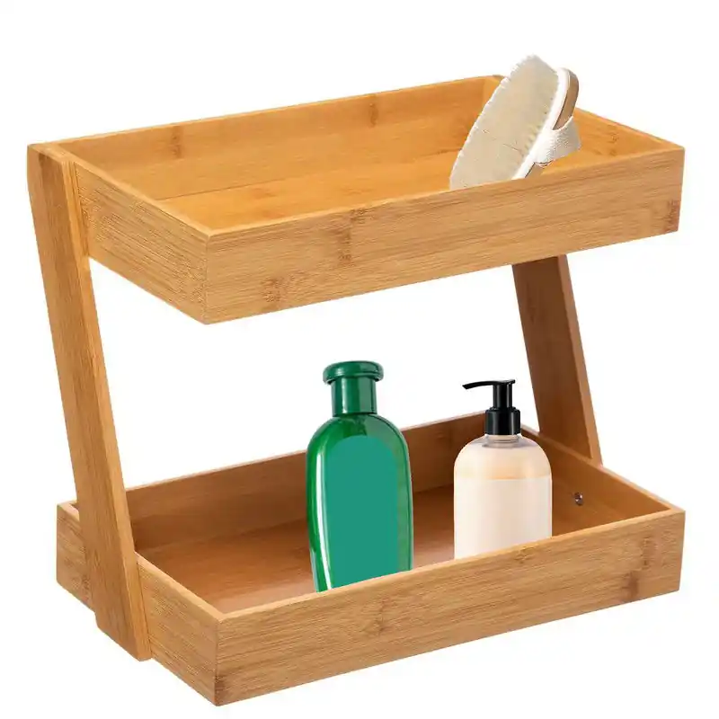 Meest Verkocht 5Five badkamerrek met 2 etages - 32 x 23 x 26 cm - bamboe hout - Douche- en badrekjes
