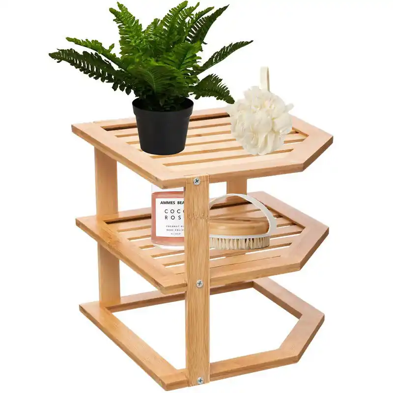 Handgemaakt 5Five badkamerrek met 2 etages - 26 x 23 x 26 cm - bamboe hout - Douche- en badrekjes