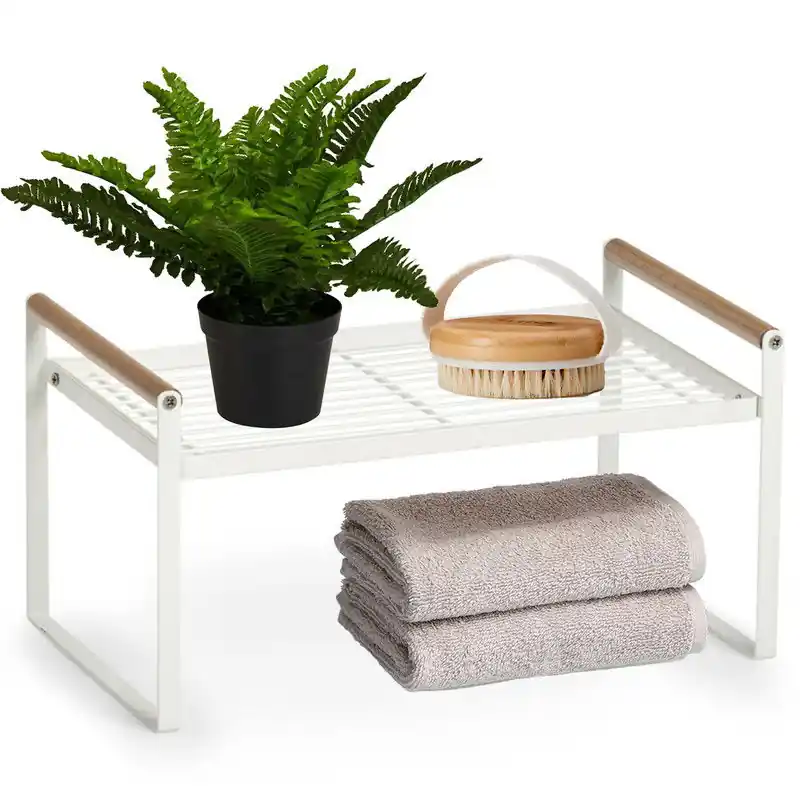 Zeller badkamerrek/bankje - 35 x 22 x 18 cm - wit - metaal - Douche- en badrekjes Hoge Kwaliteit