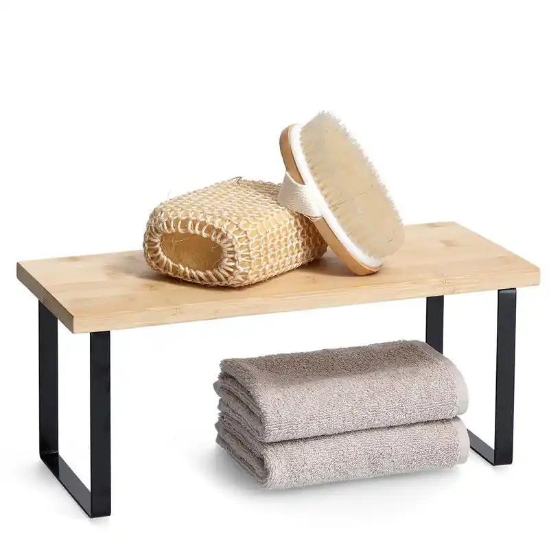 Zeller badkamerrek/bankje - zwart - 36 x 16 x 16 cm - bamboe hout - Douche- en badrekjes Hete Deal