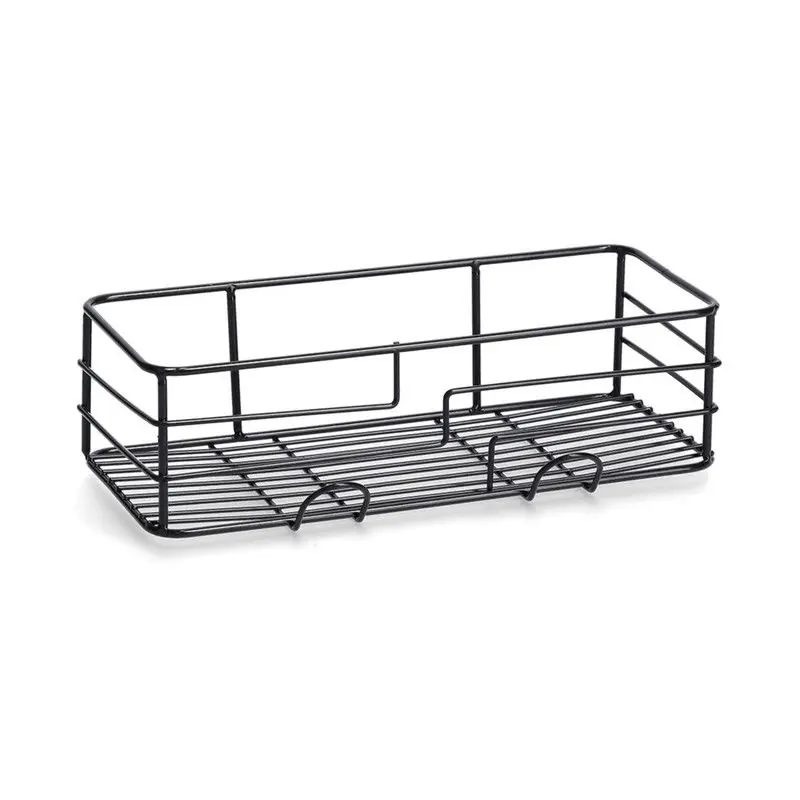 Direct Beschikbaar Zeller Badkamerrekje met haakjes - metaal - zwart - 28 x 14 cm - Douche- en badrekjes
