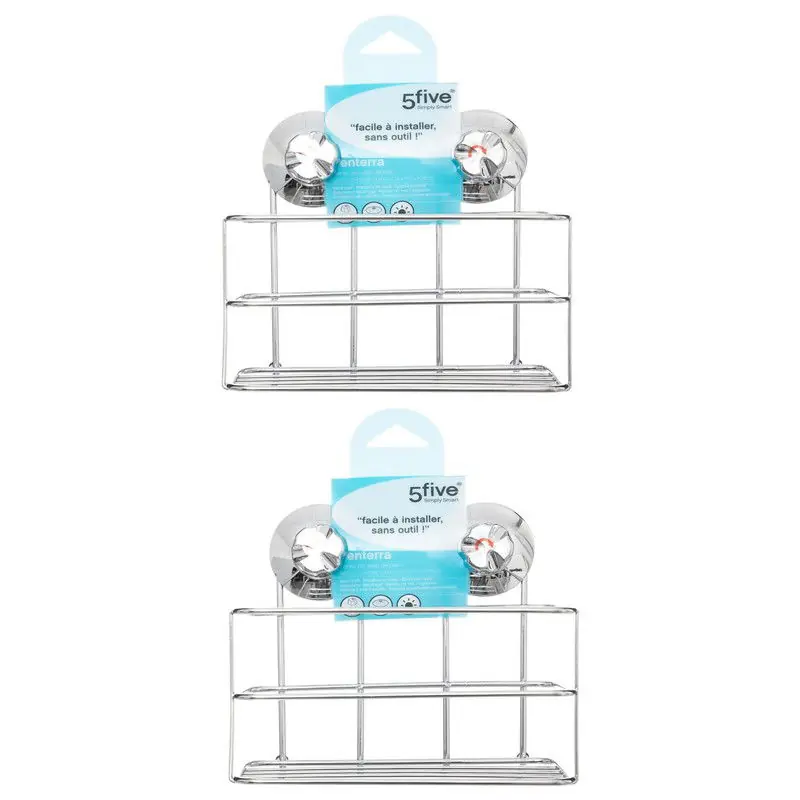 Set van 2x stuks doucherekje/badkamerrekje metaal met zuignappen 19 x 12 x 18 cm - Douche- en badrekjes Professioneel