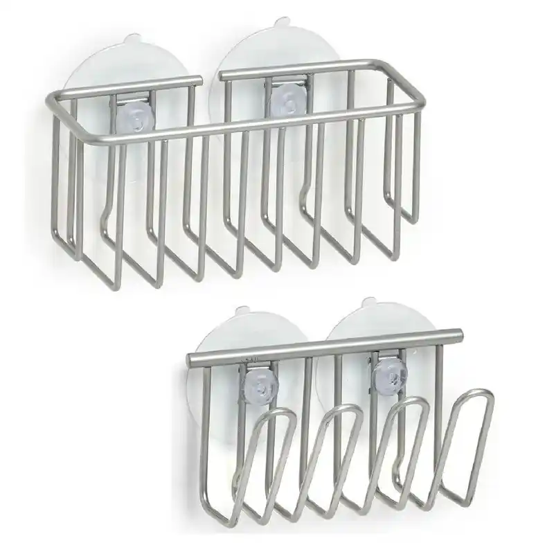 Laatste Kans Afwasmiddelhouder en dwijltjeshouder metaal met zuignappen 13 x 5,5 cm - Douche- en badrekjes