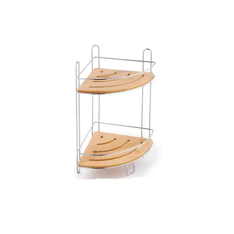 Items Badkamer rekje - staand - chrome bamboe - 20x20x36 cm - Douche- en badrekjes Exclusieve Aanbieding