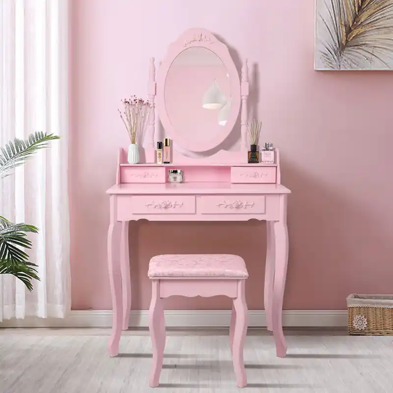 ML-Design kaptafel met krukje, roze, 75x140x40 cm, gemaakt van MDF spaanplaat Hete Deal