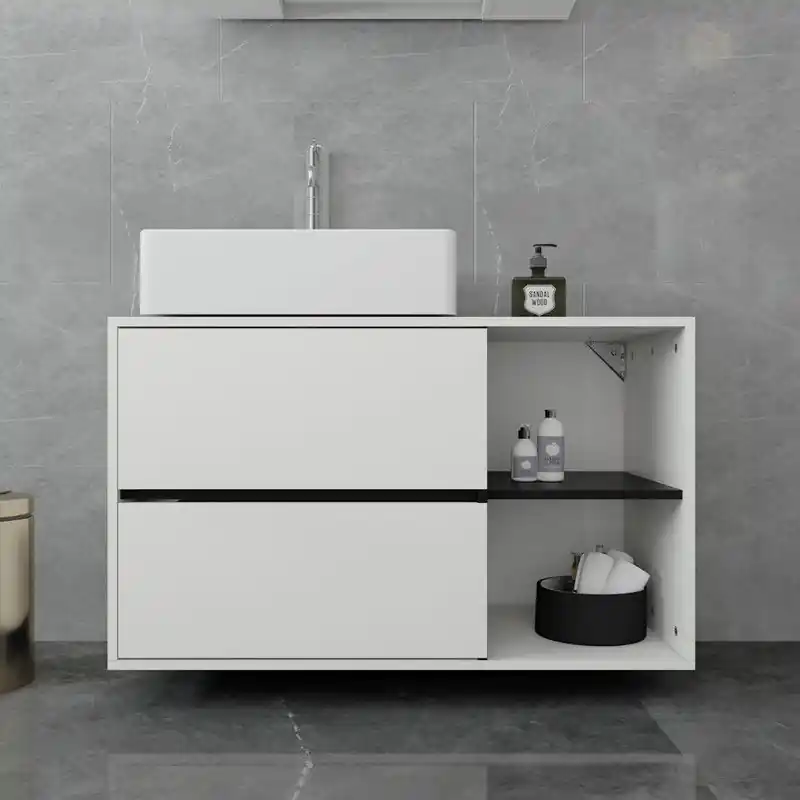 Authentiek Wastafelonderkast 100x60x45,5 cm wit/zwart MDF spaanplaat ML-Design