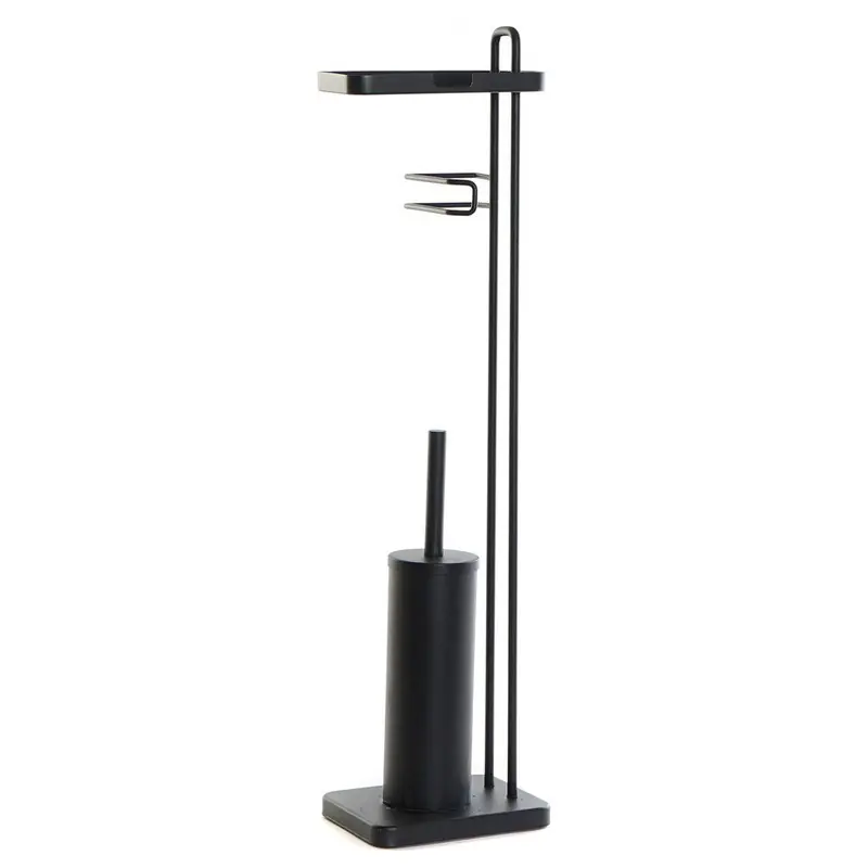Superprijs Items Luxe toiletborstel met rol houder - zwart metaal - 81 cm - Toiletborstels