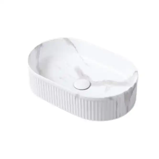 Keramische ovale opbouw waskom Corinto Calacatta 49,5x31cm wit marmer Professioneel