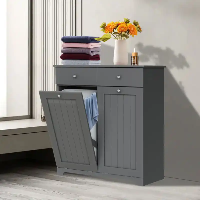 Badkamermeubel Badkamermeubel met wasmand 75x37x90 cm in grijs ML design Luxe
