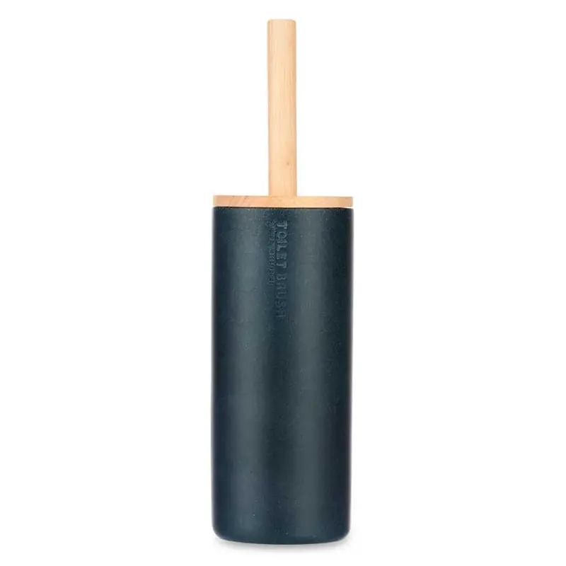 Direct Beschikbaar Berilo Malaga Toiletborstel in houder/wc-borstel - polyresin/rvs met bamboe - zwart - 38 cm - Toiletborstels