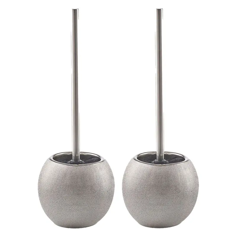 Bulkbestelling 2x stuks WC/Toiletborstel in houder keramiek - zilver glitter - D12 x 34 cm - Toiletborstels