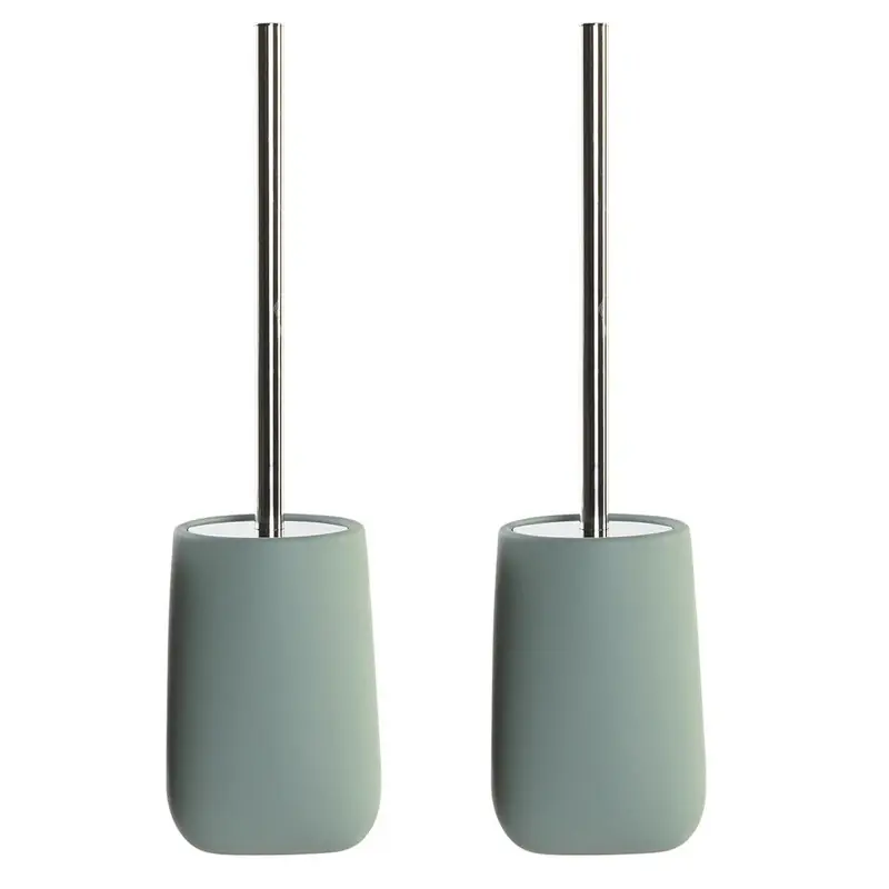 2x Stuks WC/Toiletborstel in houder dolomiet kunststeen mosgroen 41 x 11 cm - Toiletborstels Nieuw Model