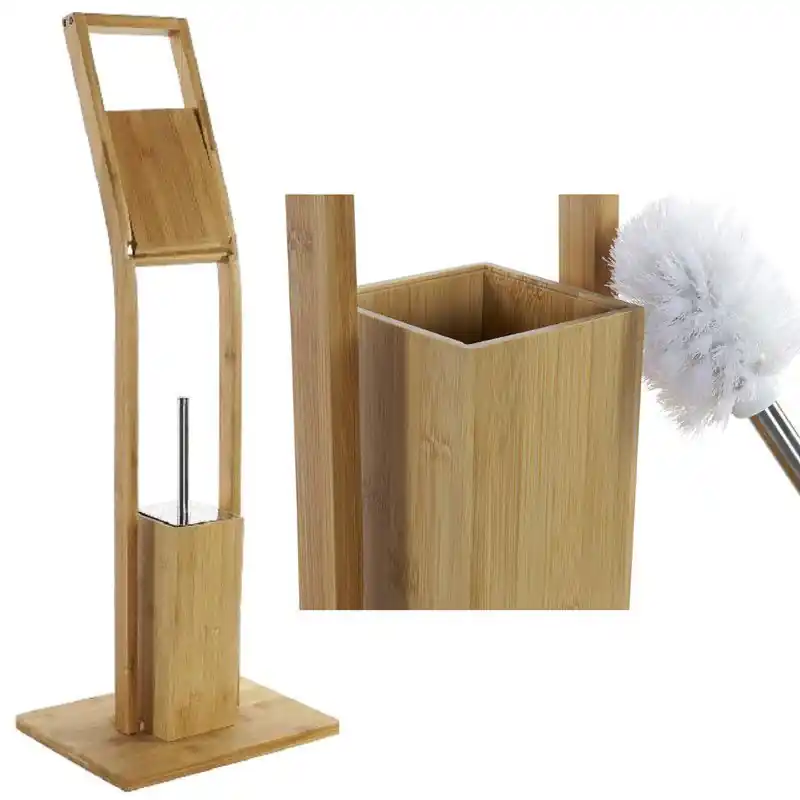 2x stuks toiletborstels met toiletrolhouder bamboe 82 cm - Toiletborstels In De Mode