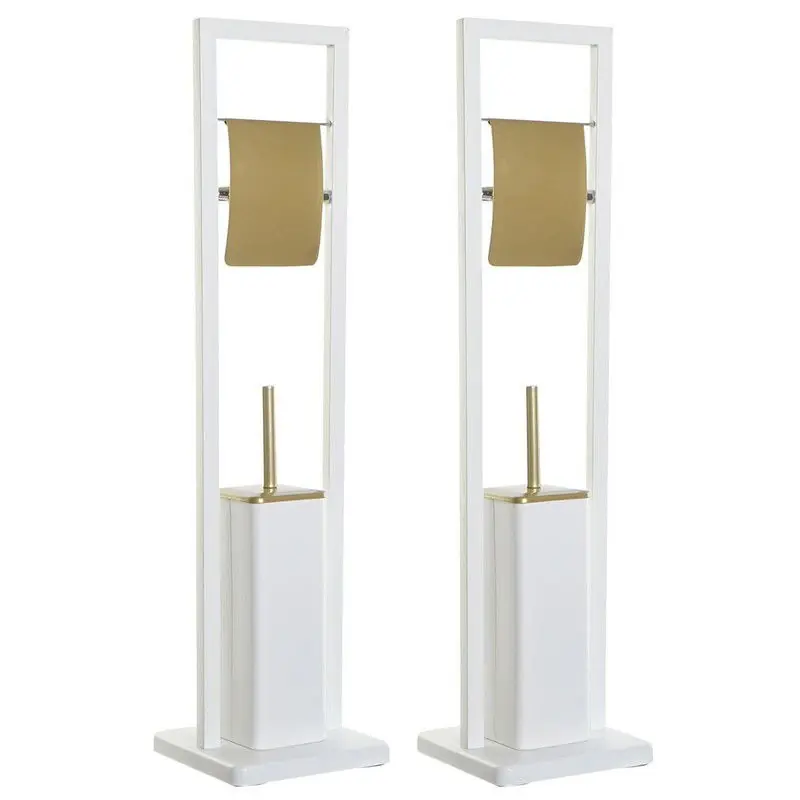 Direct Verzonden 2x stuks toiletborstels met toiletrolhouder wit/goud metaal 80 cm - Toiletborstels
