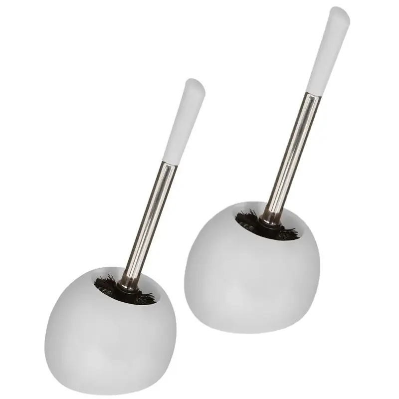 2x stuks WC-/toiletborstel met houder rond wit mat keramiek 36 cm - Toiletborstels Uitverkoop