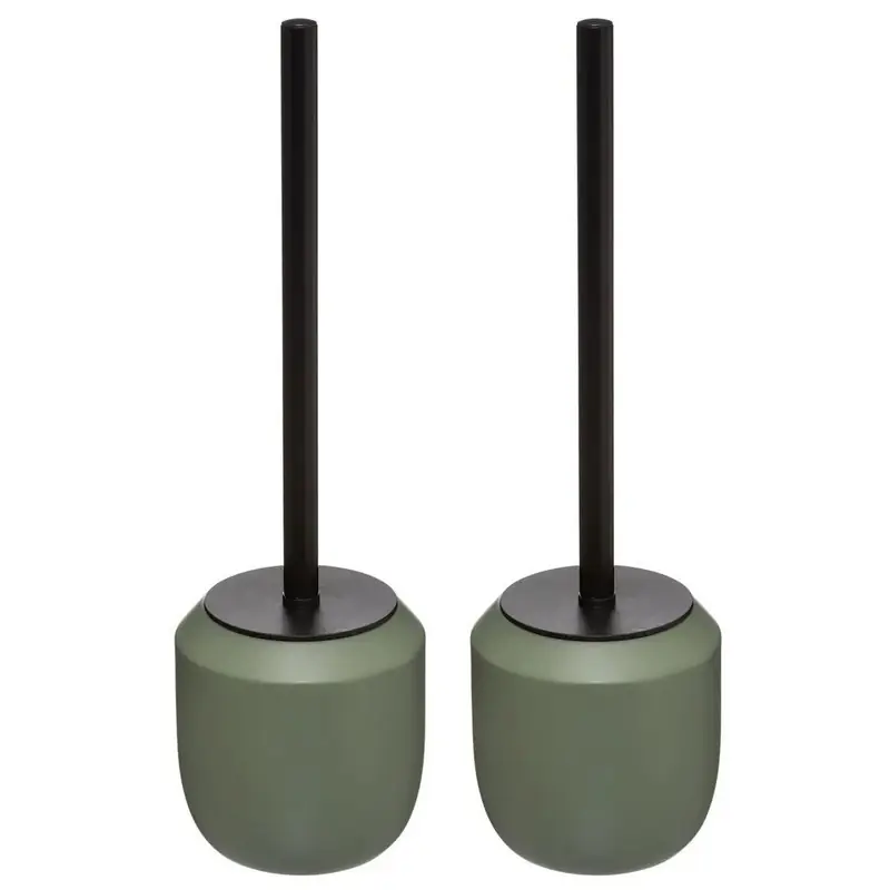 Goedkoop 2x stuks WC-/toiletborstel met houder rond kaki groen polyresin 39 cm - Toiletborstels