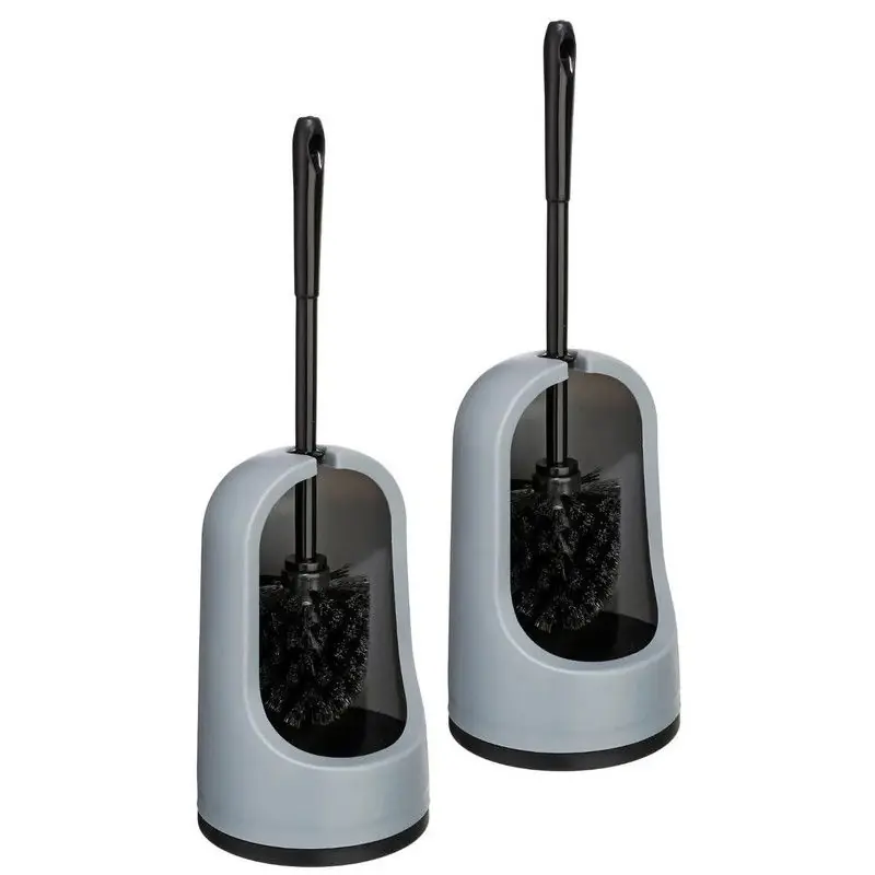 2x stuks WC-/toiletborstel met houder grijs kunststof 40 cm - Toiletborstels Fabrieksprijs