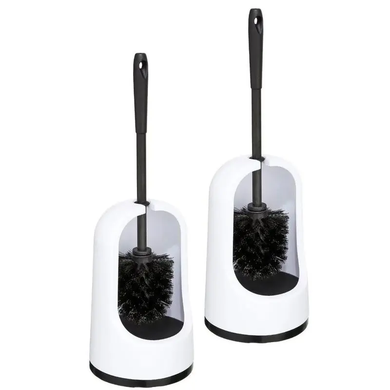 2x stuks WC-/toiletborstel met houder wit kunststof 40 cm - Toiletborstels Lage Prijs