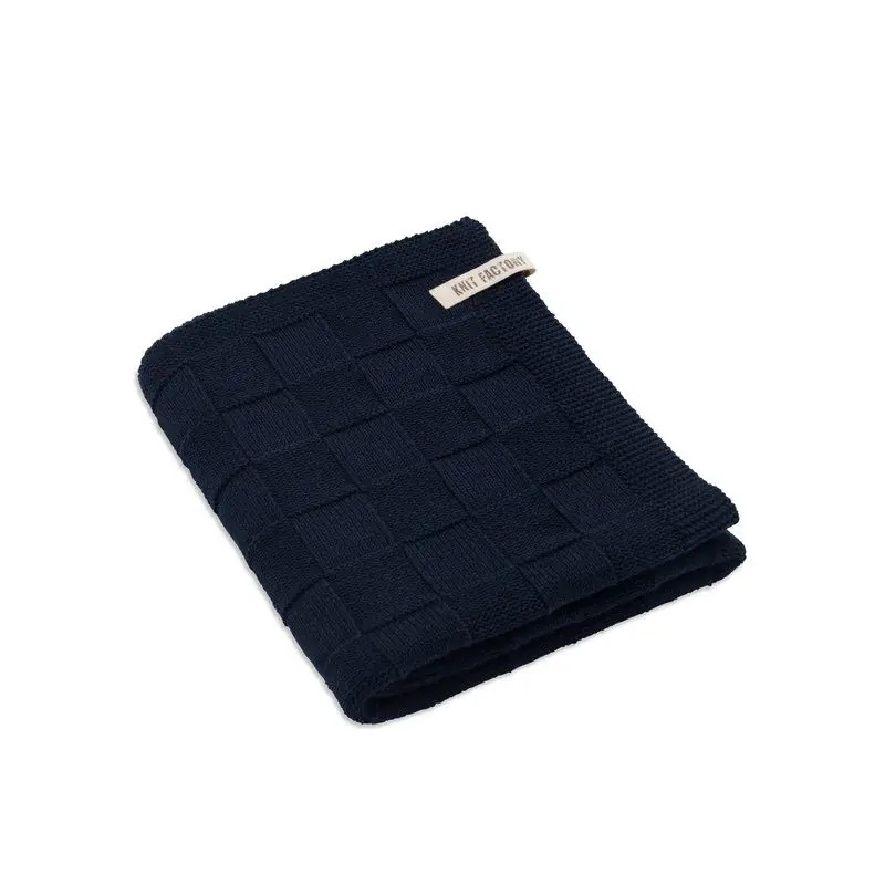 Knit Factory Gebreide Badlaken - Badhanddoek - Navy - 90x180 cm - Katoen Merkproduct