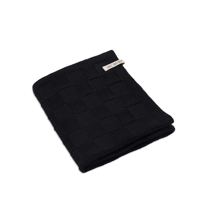 Knit Factory Gebreide Badlaken - Badhanddoek - Zwart - 90x180 cm - Katoen Laatste Versie