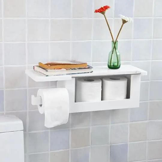 Toiletpapier houder - Wc rolhouder - 1 opbergvak - Handdoekhouder - 50x18x17 cm Origineel