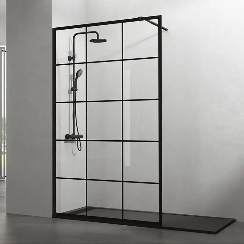 Vaste douchewand Vintage 100x195cm mat zwart raster Handgemaakt