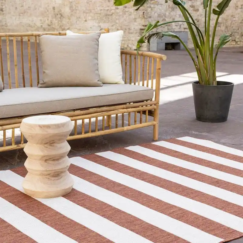 Premium Buitenkleed Stripes roest/wit dubbelzijdig Roest; Oranje; Rood - Polypropyleen - 200 x 290 cm - (L)