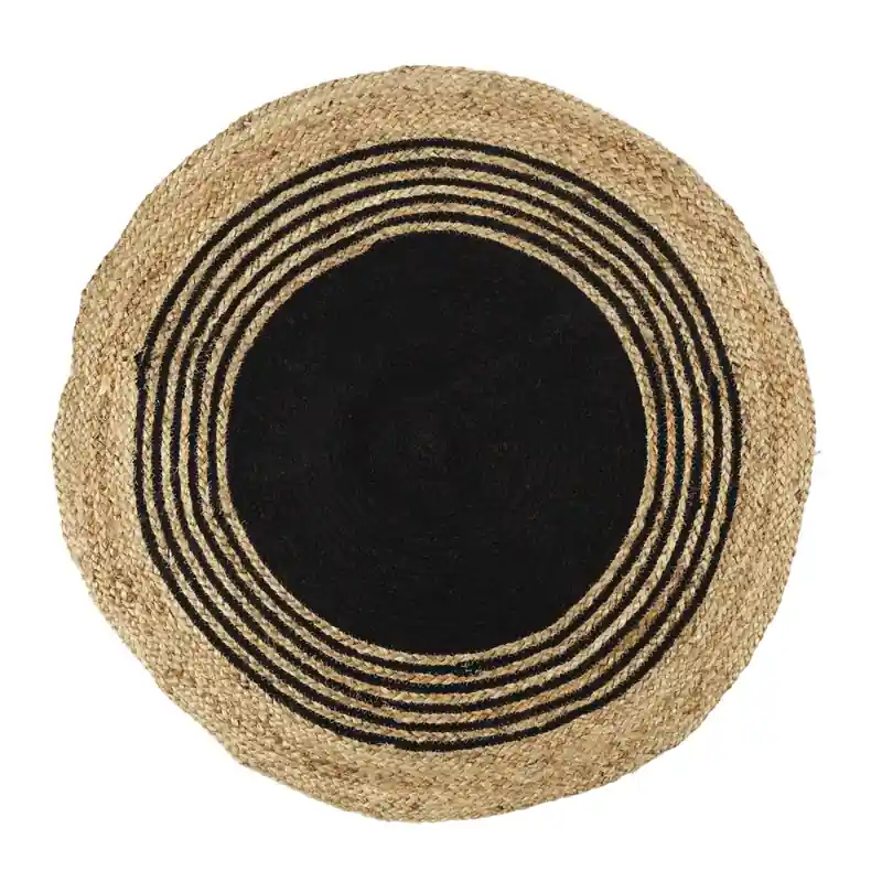 Budget MISOU Vloerkleed - Rond - Tapijt - Woonkamer - Veranda - Slaapkamer - Jute - Kleed - Zwart - 90x90cm - voor Binnen en Buiten - JAIM