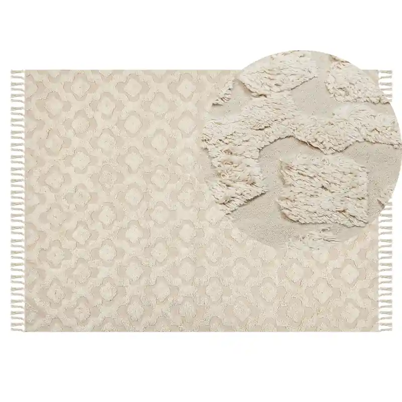 AKSARAY - Laagpolig vloerkleed - Lichtbeige - 140 x 200 cm - Katoen Favoriet