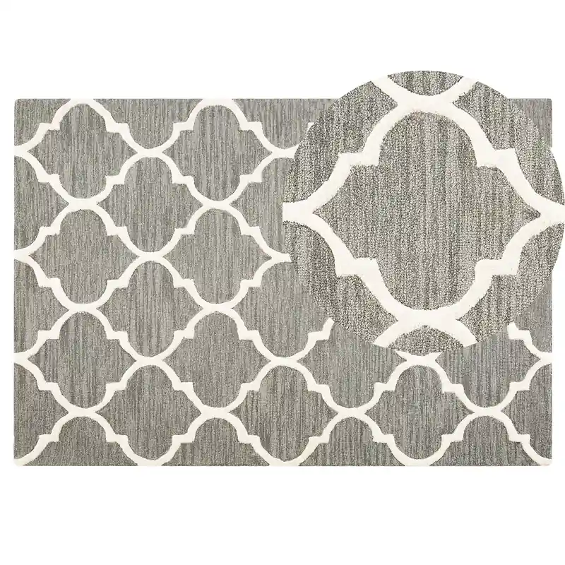 YALOVA - Laagpolig vloerkleed - Grijs - 140 x 200 cm - Wol Korting