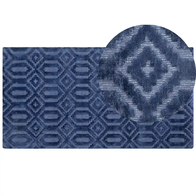 ADATEPE - Laagpolig vloerkleed - Marineblauw - 80 x 150 cm - Viscose Professioneel