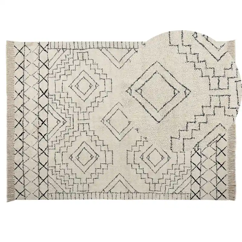 ZEYNE - Laagpolig vloerkleed - Beige - 140 x 200 cm - Katoen Geld-Terug-Garantie