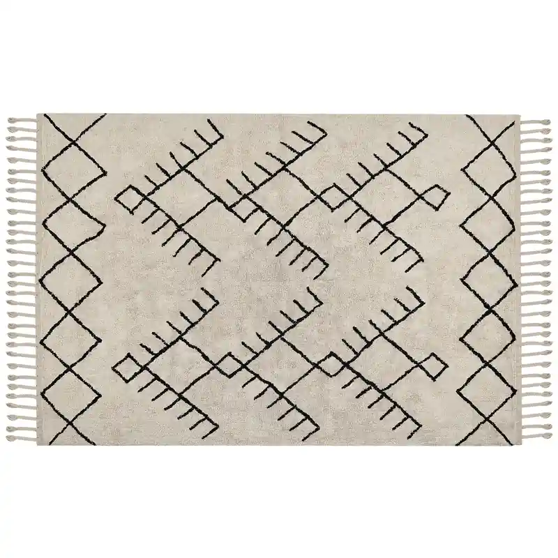 Ambachtelijk ERLER - Laagpolig vloerkleed - Lichtbeige - 160 x 230 cm - Katoen