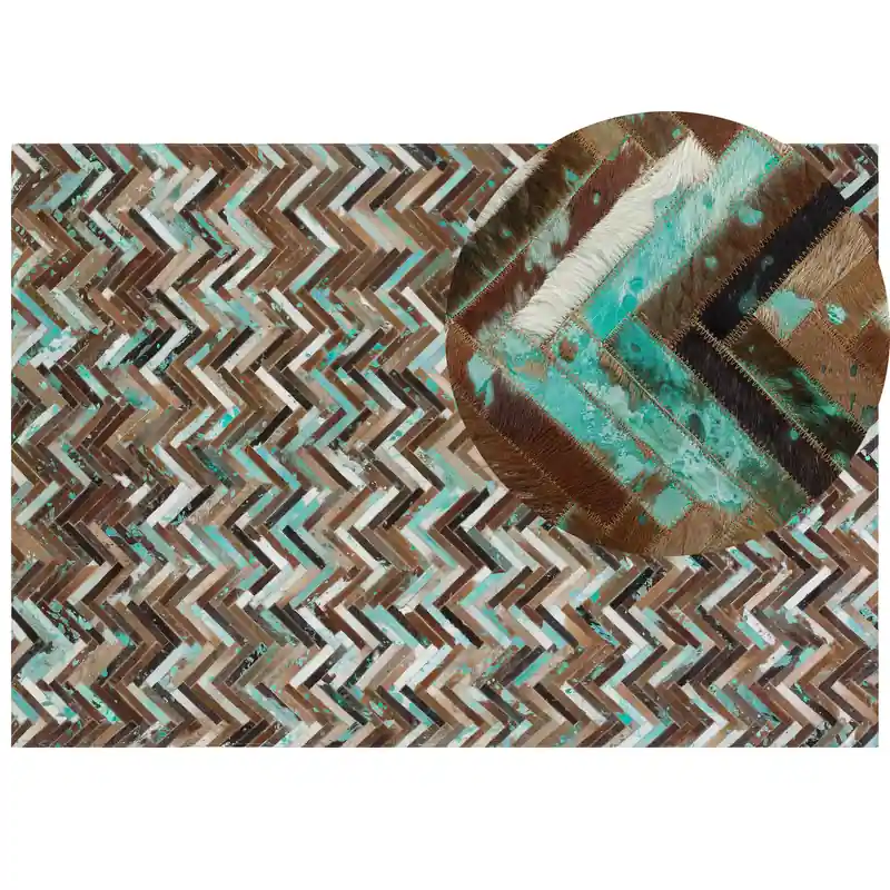 Aanbieding AMASYA - Vloerkleed - Lichtblauw - 160 x 230 cm - Koeienhuid leer