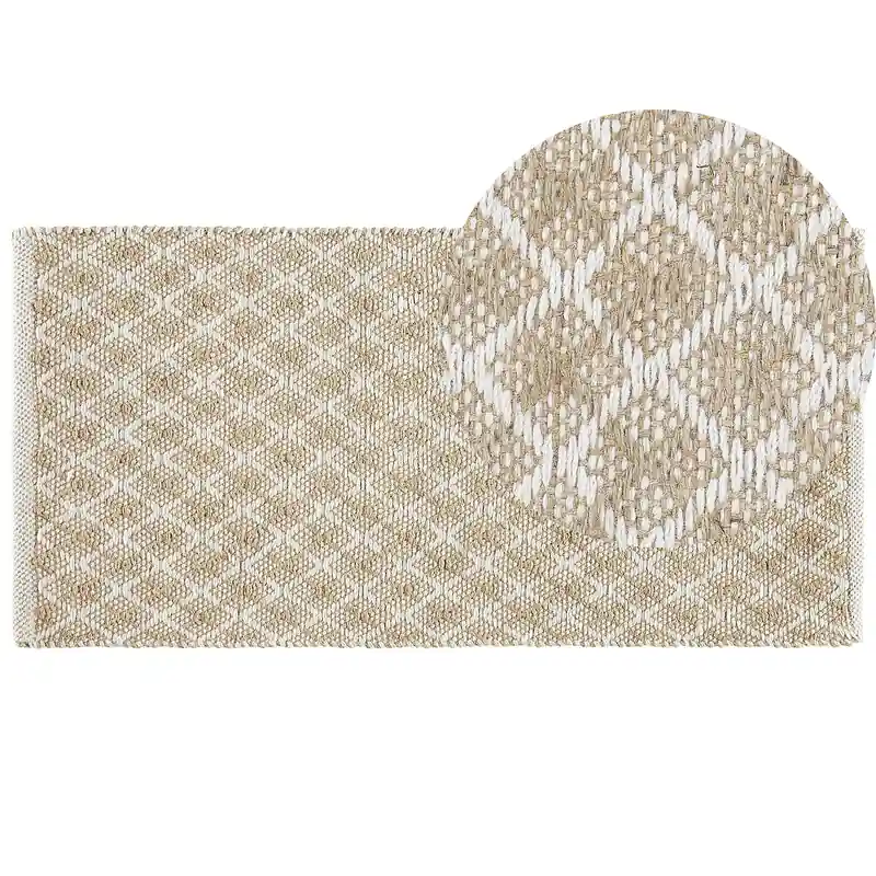 Ambachtelijk AKBEZ - Laagpolig vloerkleed - Lichtbeige - 50 x 80 cm - Jute