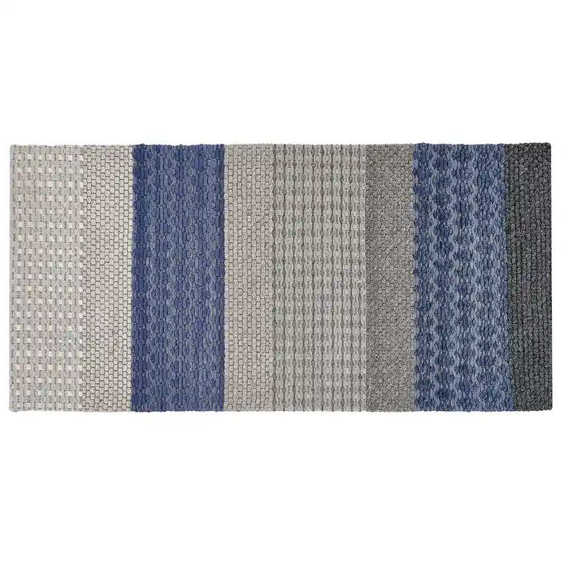 AKKAYA - Laagpolig vloerkleed - Blauw/Grijs - 80 x 150 cm - Wol Voordeelprijs