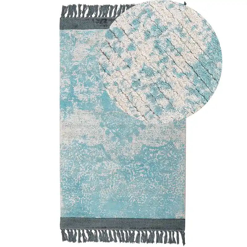 AKARSU  - Vloerkleed - Lichtblauw - 80 x 150 cm - Viscose Ambachtelijk