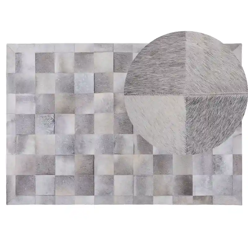 ALACAM - Patchwork vloerkleed - Lichtgrijs - 140 x 200 cm - Koeienhuid Hete Deal