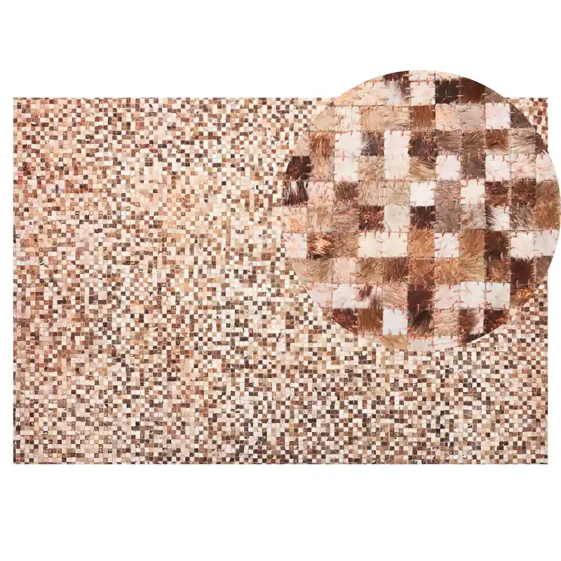 Aanbieding TORUL - Patchwork vloerkleed - Lichtbeige - 140 x 200 cm - Koeienhuid