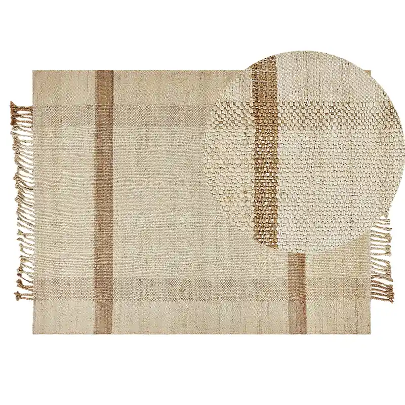 YELMEZ - Modern vloerkleed - Lichtbeige - 140 x 200 cm - Jute Aanbieding