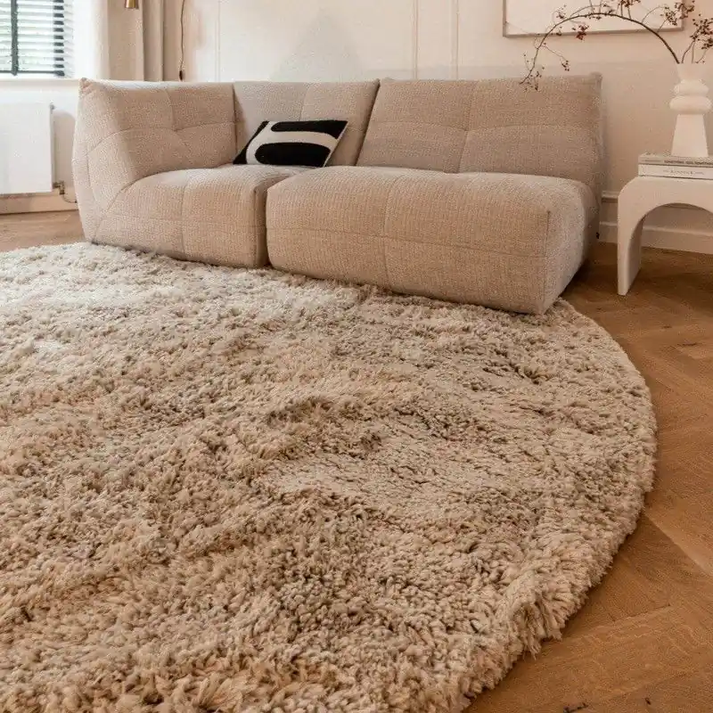 Rond Hoogpolig Vloerkleed Pilo Beige Polyester Interieur05 - Rond 200 Ø - (L) Rechtstreeks Van De Fabrikant